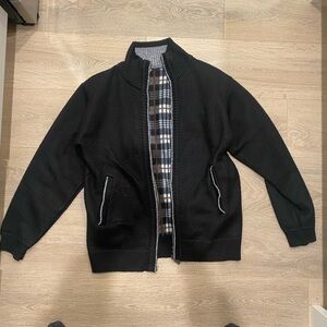 Men's Black Zip-Up Sweater with Plaid Lining